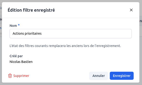 Mise à jour d'un filtre