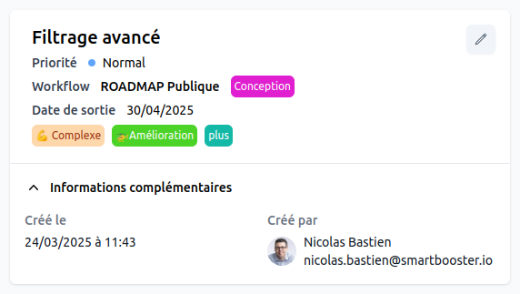 Propriétés d'un élément de roadmap